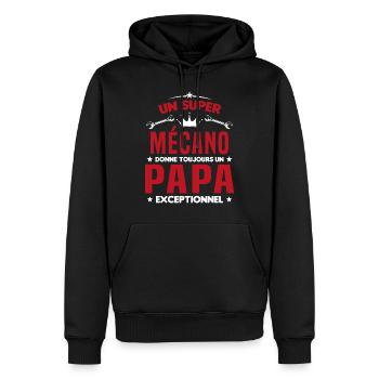 Mécano papa cadeau drôle fête des pères garagiste - Sweat à capuche Premium bio Homme - noir - Devant - Nico (187cm)