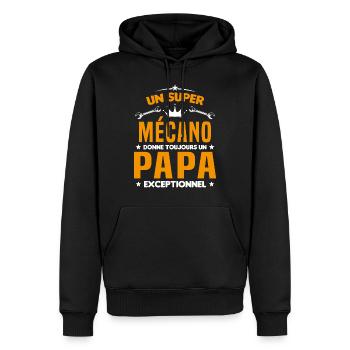 Mécano papa cadeau drôle fête des pères garagiste - Sweat à capuche Premium bio Homme - noir - Devant - Nico (187cm)