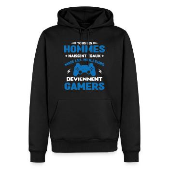 Tous Les Hommes Naissent Égaux - Meilleurs Gamers - Sweat à capuche Premium bio Homme - noir - Devant - Nico (187cm)