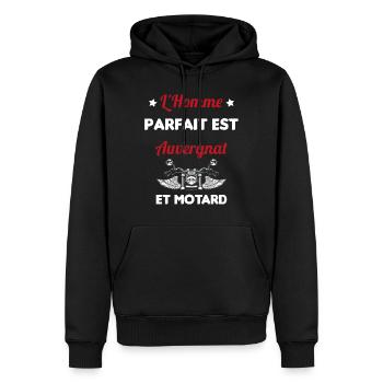 L'Homme Parfait Est Auvergnat Motard - Sweat à capuche Premium bio Homme - noir - Devant - Nico (187cm)