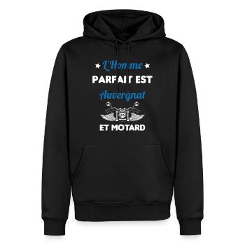 L'Homme Parfait Est Auvergnat Motard - Sweat à capuche Premium bio Homme - noir - Devant - Nico (187cm)