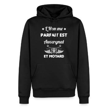 L'Homme Parfait Est Auvergnat Motard - Sweat à capuche Premium bio Homme - noir - Devant - Nico (187cm)