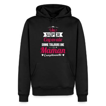 Future mère maman cadeau drôle caporale militaire - Sweat à capuche Premium bio Homme - noir - Devant - Nico (187cm)