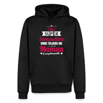 Sommelière Future Maman Cadeau Drôle Annonce Mère - Sweat à capuche Premium bio Homme - noir - Devant - Nico (187cm)