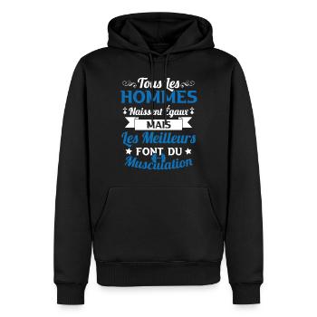 Hommes égaux les meilleurs font de la musculation - Sweat à capuche Premium bio Homme - noir - Devant - Nico (187cm)