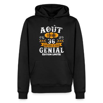 36 Ans Anniversaire Vintage Né(e) en Août 1986 - Sweat à capuche Premium bio Homme - noir - Devant - Nico (187cm)