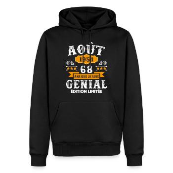 68 Ans Anniversaire Vintage Né(e) en Août 1954 - Sweat à capuche Premium bio Homme - noir - Devant - Nico (187cm)