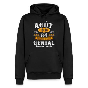 84 Ans Anniversaire Vintage Né(e) en Août 1938 - Sweat à capuche Premium bio Homme - noir - Devant - Nico (187cm)