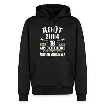 18 Ans Anniversaire Vintage Né(e) en Août 2004 - Sweat à capuche Premium bio Homme - noir - Devant - Nico (187cm)