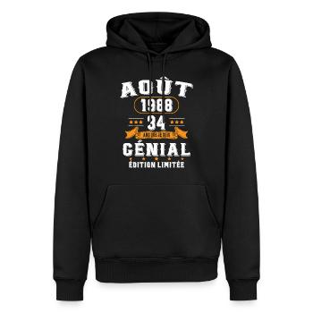 34 Ans Anniversaire Vintage Né(e) en Août 1988 - Sweat à capuche Premium bio Homme - noir - Devant - Nico (187cm)