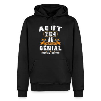 98 Ans Anniversaire Vintage Né(e) en Août 1924 - Sweat à capuche Premium bio Homme - noir - Devant - Nico (187cm)