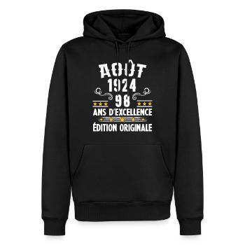 98 Ans Anniversaire Vintage Né(e) en Août 1924 - Sweat à capuche Premium bio Homme - noir - Devant - Nico (187cm)