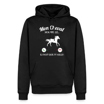 Mon Cheval M'appelle Il Faut Que J'y Aille - Sweat à capuche Premium bio Homme - noir - Devant - Nico (187cm)