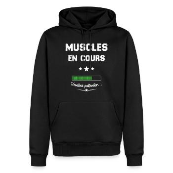 Homme musclé En cours veuillez patienter - Sweat à capuche Premium bio Homme - noir - Devant - Nico (187cm)