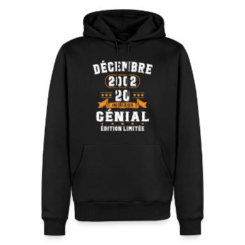 20 Ans Anniversaire Vintage Né(e) en Décembre 2002 - Sweat à capuche Premium bio Homme - noir - Devant - Nico (187cm)