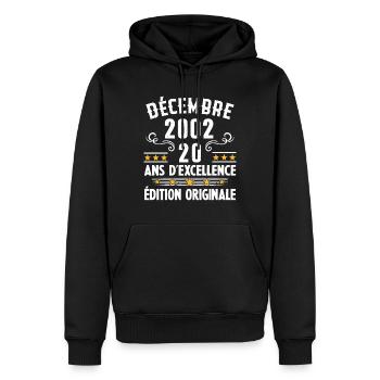 20 Ans Anniversaire Vintage Né(e) en Décembre 2002 - Sweat à capuche Premium bio Homme - noir - Devant - Nico (187cm)