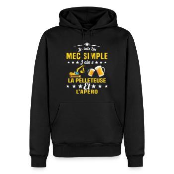 Un Mec Simple J'aime La Pelleteuse Et L'apéro - Sweat à capuche Premium bio Homme - noir - Devant - Nico (187cm)