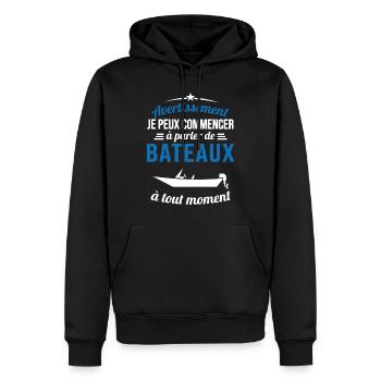 Parler De Bateaux À Tout Moment Cadeau Pêcheur - Sweat à capuche Premium bio Homme - noir - Devant - Nico (187cm)