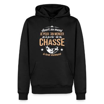 Parler De Chasse à Tout Moment Cadeau Chasseur - Sweat à capuche Premium bio Homme - noir - Devant - Nico (187cm)