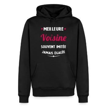 Meilleure voisine souvent imitée jamais égalée - Sweat à capuche Premium bio Homme - noir - Devant - Nico (187cm)
