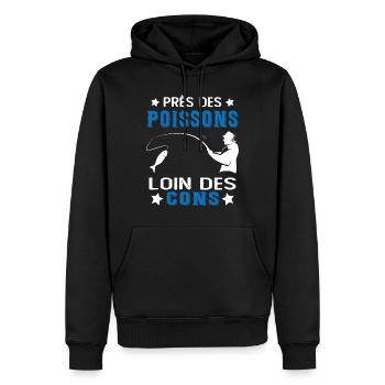 Près Des Poissons Loin Des Cons Drôle Pêcheur - Sweat à capuche Premium bio Homme - noir - Devant - Nico (187cm)