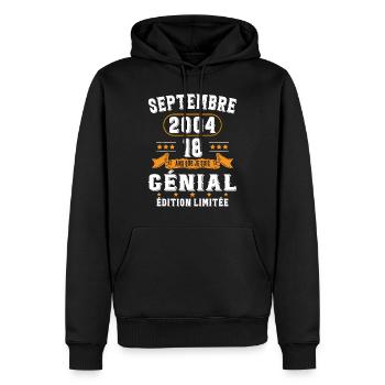 18 Ans Anniversaire Vintage Né(e) Septembre 2004 - Sweat à capuche Premium bio Homme - noir - Devant - Nico (187cm)