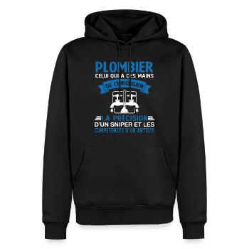 Homme Cadeau drôle plombiers Humour - Sweat à capuche Premium bio Homme - noir - Devant - Nico (187cm)