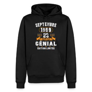 23 Ans Anniversaire Vintage Né(e) Septembre 1999 - Sweat à capuche Premium bio Homme - noir - Devant - Nico (187cm)