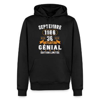 36 Ans Anniversaire Vintage Né(e) Septembre 1986 - Sweat à capuche Premium bio Homme - noir - Devant - Nico (187cm)