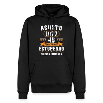 45 Ans Anniversaire Vintage Né(e) en Août 1977 - Sweat à capuche Premium bio Homme - noir - Devant - Nico (187cm)
