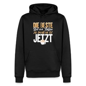 Die Beste Zeit um Kaffee zu Trinken ist Jetzt - Männer Premium Bio Hoodie - Schwarz - Vorne - Nico (187cm)