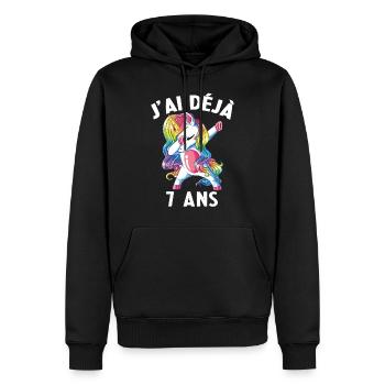 J'ai Déja 7 Ans Cadeau Anniversaire Fille Licorne - Sweat à capuche Premium bio Homme - noir - Devant - Nico (187cm)