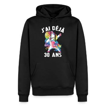 J'ai Déja 30 Ans Cadeau Anniversaire Fille Licorne - Sweat à capuche Premium bio Homme - noir - Devant - Nico (187cm)