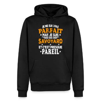 Je Ne Suis Pas Parfait Mais Je Suis Savoyard - Sweat à capuche Premium bio Homme - noir - Devant - Nico (187cm)