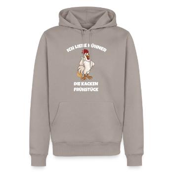Ich liebe Hühner, die kacken Frühstück - Männer Premium Bio Hoodie - Taupe - Vorne - Nico (187cm)