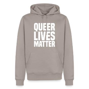 Queer Lives Matter - Sweat à capuche Premium bio Homme - taupe - Devant - Nico (187cm)