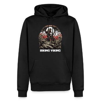 Der Fahrrad fahrende Wikinger liebt Mountainbiken - Männer Premium Bio Hoodie - Schwarz - Vorne - Nico (187cm)