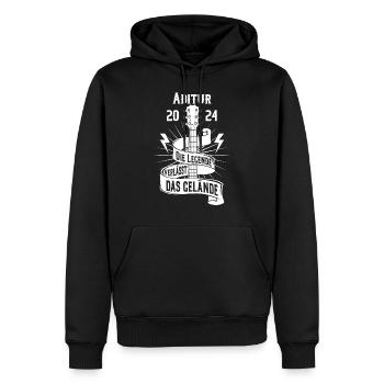 Abitur 2024 die Legende verlässt das Gelände - Männer Premium Bio Hoodie - Schwarz - Vorne - Nico (187cm)