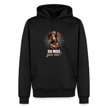 Ich muss gar nix - Dackel Teckel - Männer Premium Bio Hoodie - Schwarz - Vorne - Nico (187cm)
