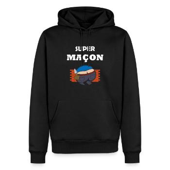 Humour super maçon - Sourire du maçon - Raie - Sweat à capuche Premium bio Homme - noir - Devant - Nico (187cm)