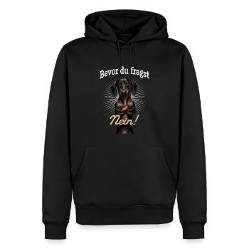 Bevor du fragst Nein! - Dackel Teckel - Männer Premium Bio Hoodie - Schwarz - Vorne - Nico (187cm)