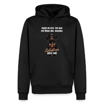 Was mit Menschen machen, schubsen wäre toll - Männer Premium Bio Hoodie - Schwarz - Vorne - Nico (187cm)