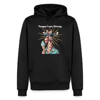 Tongue Game Strong - Lustige Giraffe mit Eis - Männer Premium Bio Hoodie - Schwarz - Vorne - Nico (187cm)