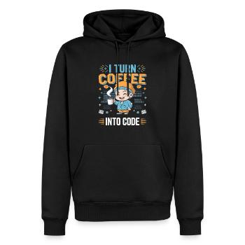 Ich verwandle Kaffee in Code – Witziges IT Design - Männer Premium Bio Hoodie - Schwarz - Vorne - Nico (187cm)