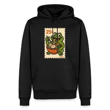 Grenouille heureuse avec des ramen sur timbre-poste - Sweat à capuche Premium bio Homme - noir - Devant - Nico (187cm)