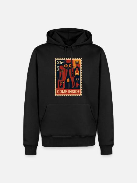 Briefmarke mit Katzen im Deco-Art Stil - Männer Premium Bio Hoodie - Schwarz