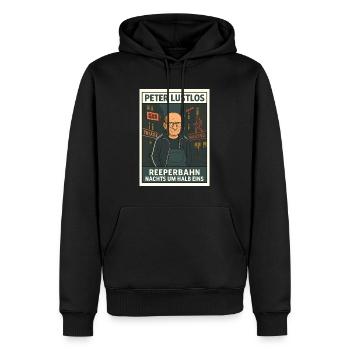 Peter Lustlos – Reeperbahn Nachts um halb eins - Männer Premium Bio Hoodie - Schwarz - Vorne - Nico (187cm)