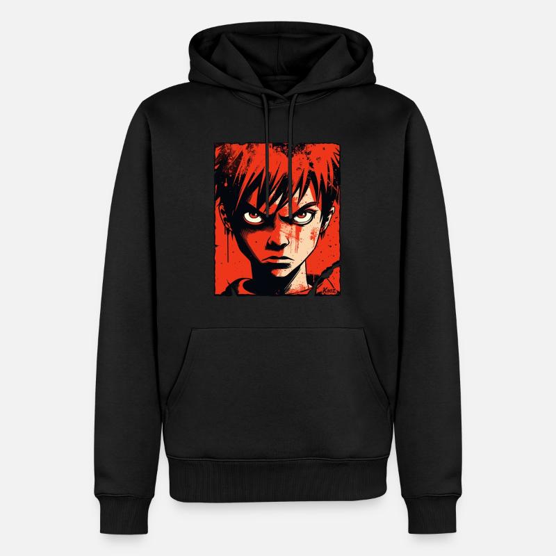 Wütender Junge im roten Comic-Stil - Männer Premium Bio Hoodie - Schwarz