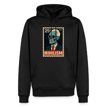 Nihilismus Briefmarke – Skelett im Anzug - Männer Premium Bio Hoodie - Schwarz - Vorne - Nico (187cm)