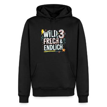 Wild, Frech & Endlich 3 Jahre 3. Geburtstag - Männer Premium Bio Hoodie - Schwarz - Vorne - Nico (187cm)